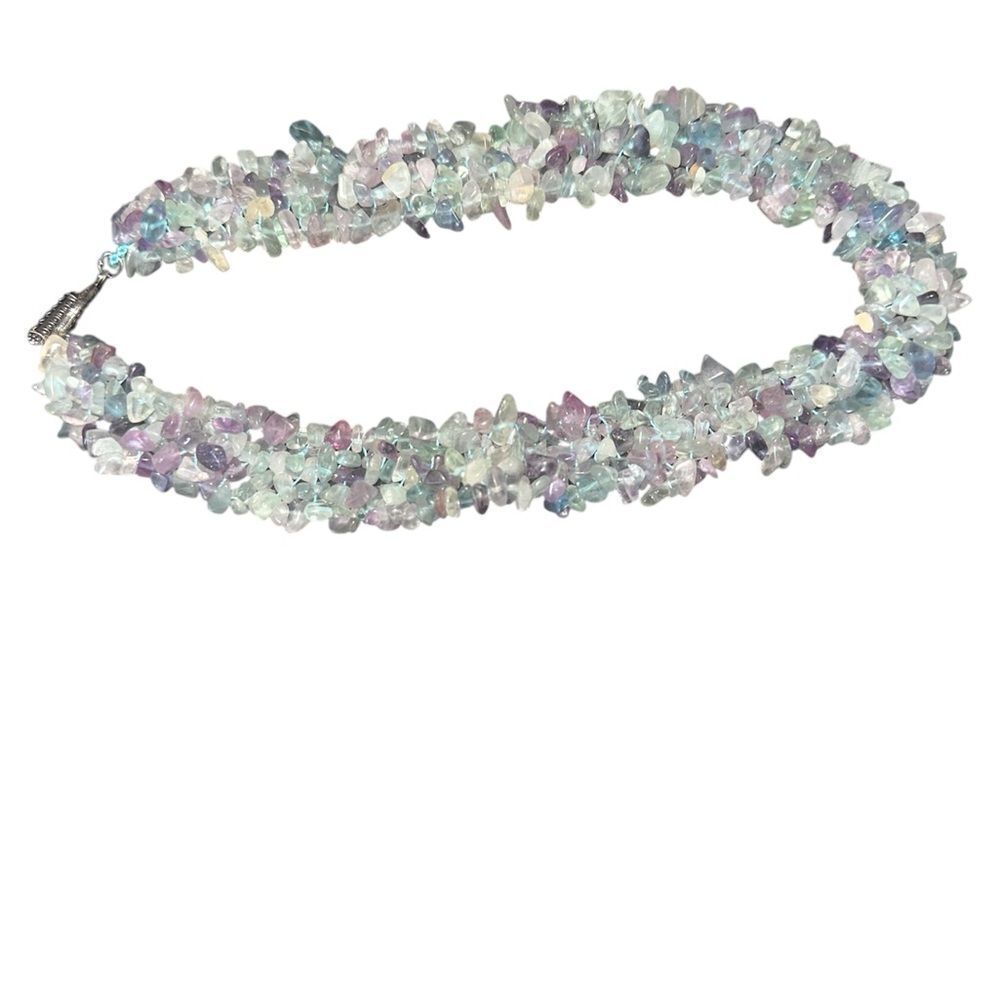 Beautiful Rainbow Fluorite Chips Necklace. 16 inches long. - Picture 4 of 6
